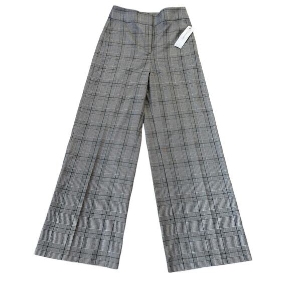 New Calvin Klein Whitney Pant Trousers Sz 8 Grey Black Plaid Pattern Wide Leg - Picture 2 of 8